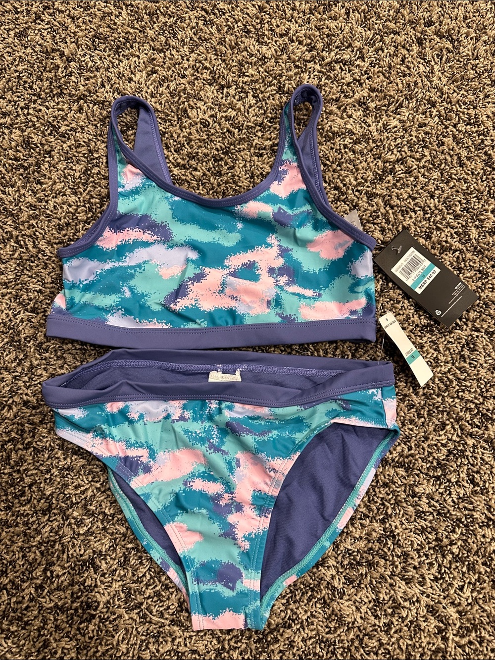 under armour Girls' Blue Teal & Pink Abstract Two-Piece Bikini
